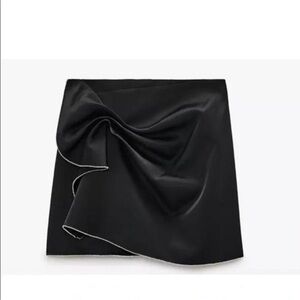 Zara Satin Mini Rhinestone Skirt with front bow Detail.